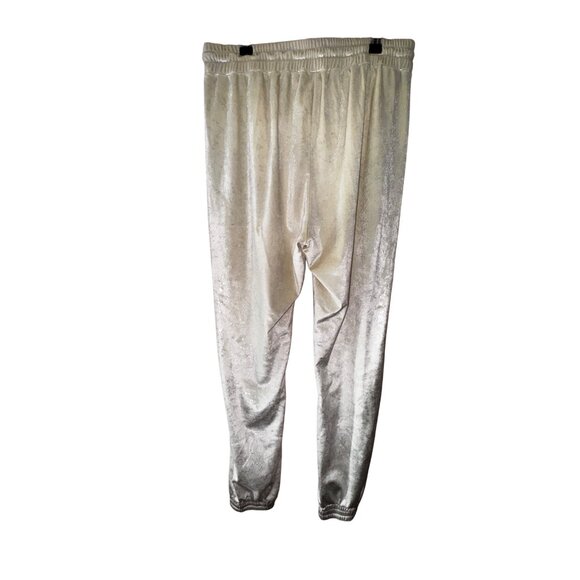 Pinko‎ Large Cream Silver Velour Joggers Luxury Lounge Pants Shimmer Athleisure - Picture 2 of 8